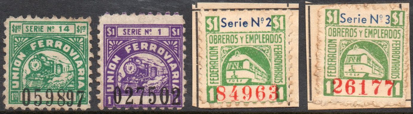 Argentina Railway Trades Unions monthly membership fee stamps c.1945 Union Ferrovia